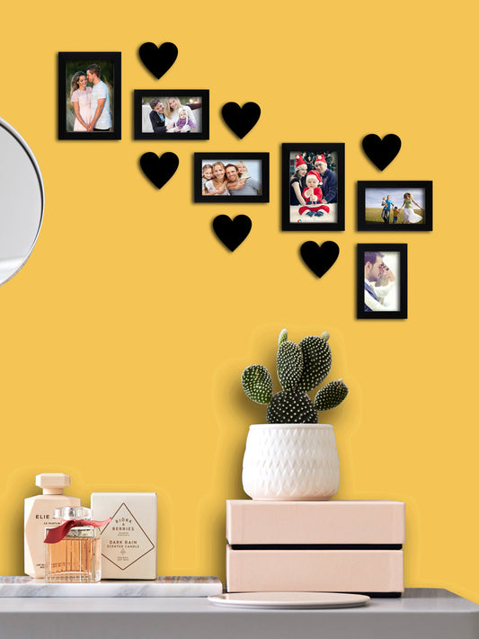 RANDOM Photo Frames(Set of 6 Black Solid Photo Frames With Heart Shaped Plaques)
