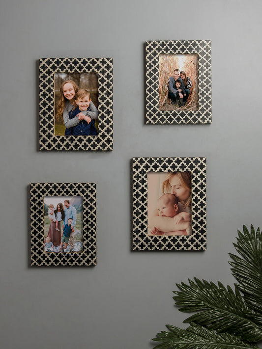 Homesake (Set Of 4 Black & Beige Rustic Moroccan Wood and Resin Collage Photo Frames)